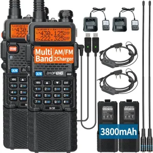 Ham Radio Long Range M-5R 3800mAh Rechargeable 5RX Handheld Walkie Talkies for Adults,Copy Frequency,AM/FM with USB Charging Cable and Earpiece,2Pack