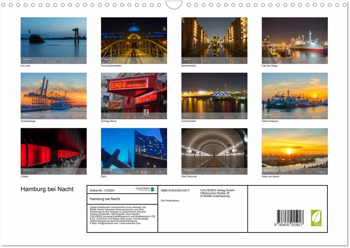 Hamburg bei Nacht (Wandkalender 2025 DIN A3 quer), CALVENDO Monatskalender [Calendar] Dirk Peddinghaus