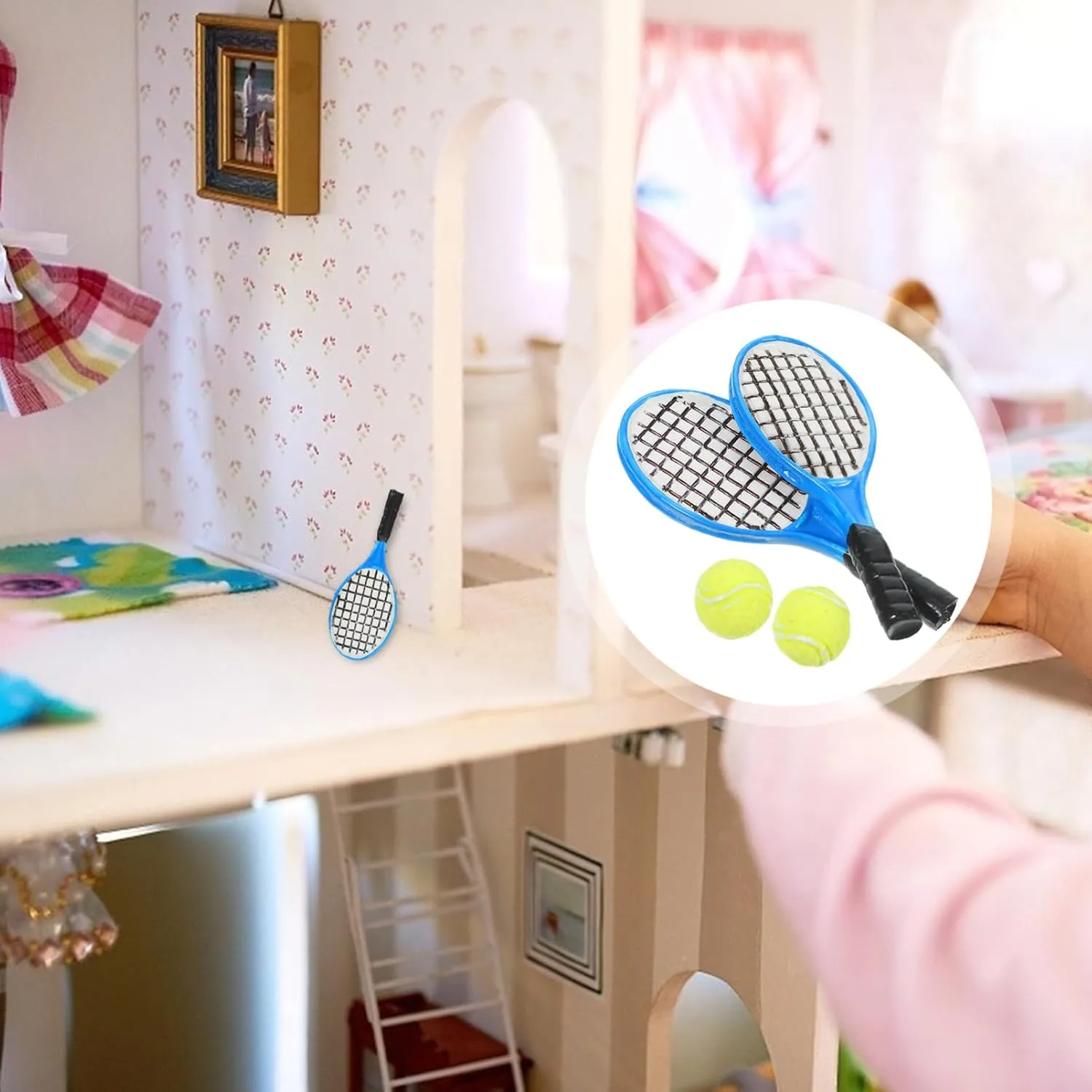 HANABASS 16pcs Mini Tennis Racket Model Simulation Rackets and for Home Decoration Dollhouses and Play Accessories Cute Tennis for Boys and Girls and Friends