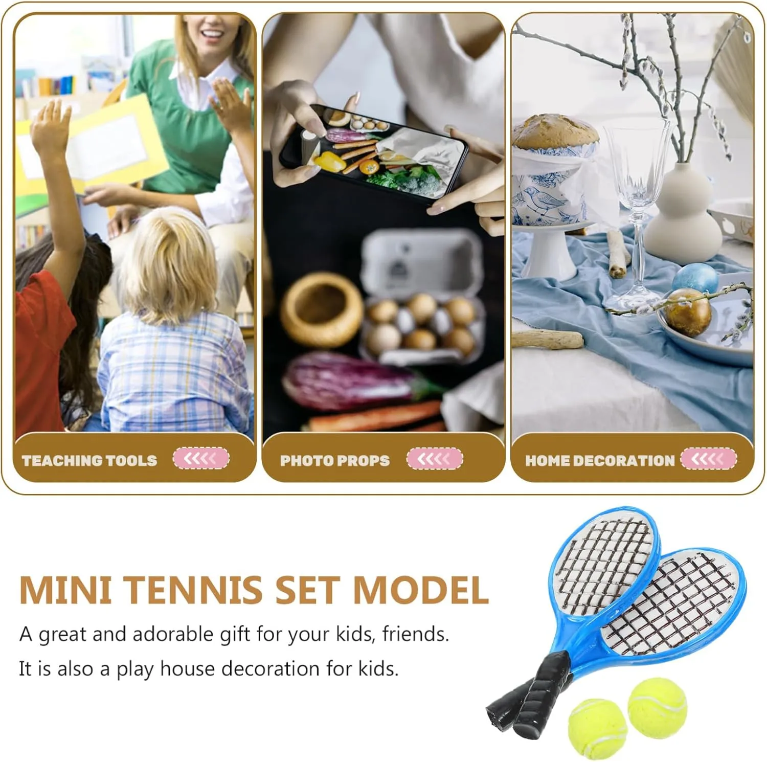 HANABASS 16pcs Mini Tennis Racket Model Simulation Rackets and for Home Decoration Dollhouses and Play Accessories Cute Tennis for Boys and Girls and Friends