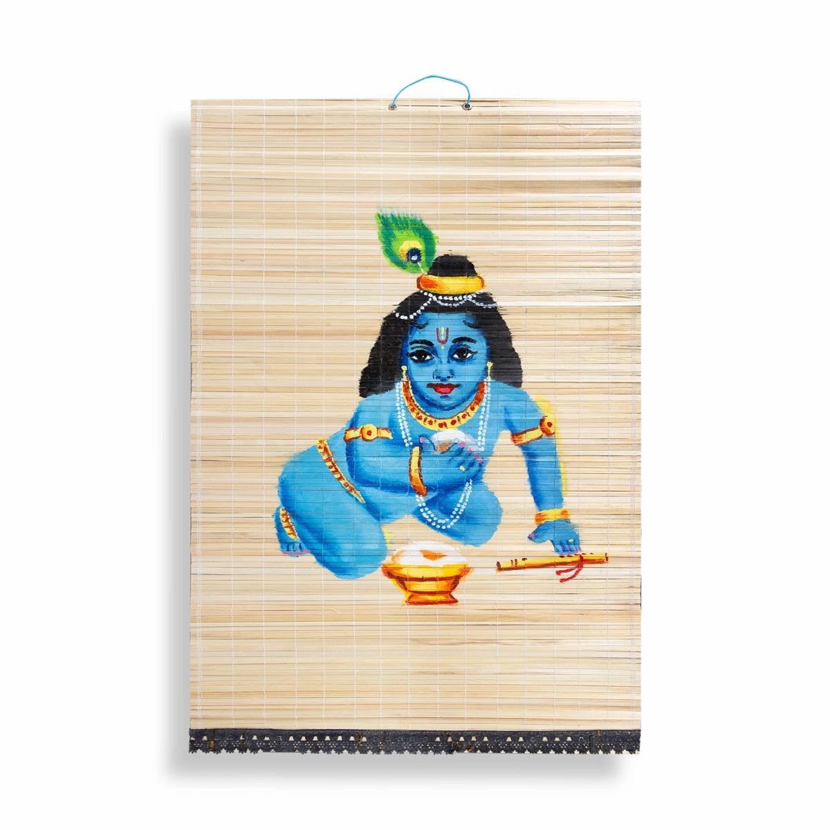 Hand Painted Bamboo Mat Wall Hanging - 24 x 15 Inches | Painted Wall Decoration/ Wall Hanger for Home