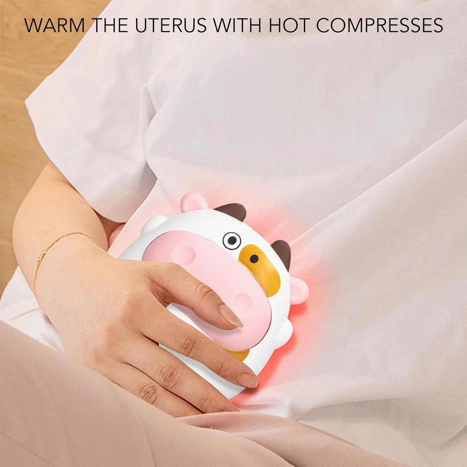 Hand Warmers Rechargeable, 2 Heating Levels Cute Cow Electric Hand Warmer, Portable USB Charging Pocket Heater with Night Light for Hunting Golf Camping Gifts(White)