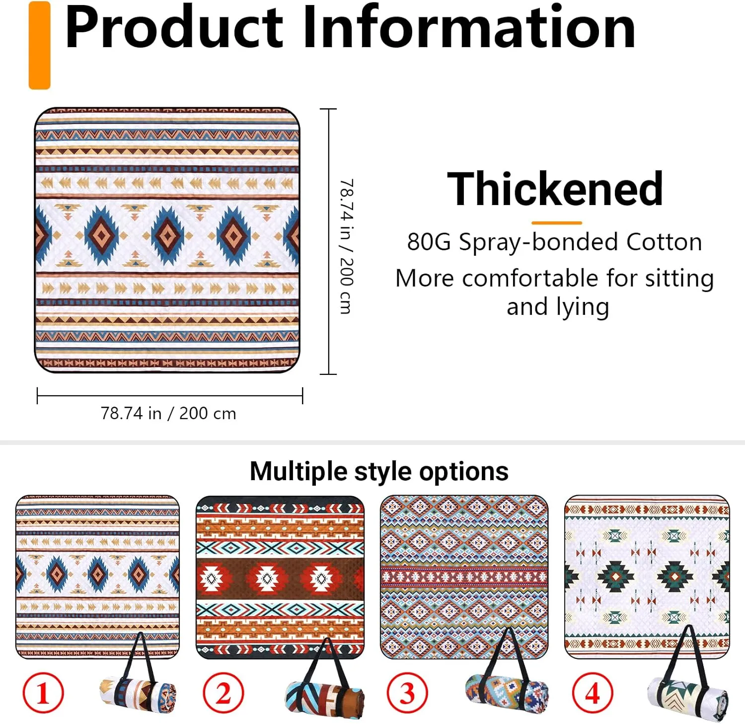 Hap Tim Extra Large Picnic Outdoor Blanket, 80''x80'' Waterproof Foldable Blankets, Picnic Mat for Beach, Bohemian (Desert Nomad)