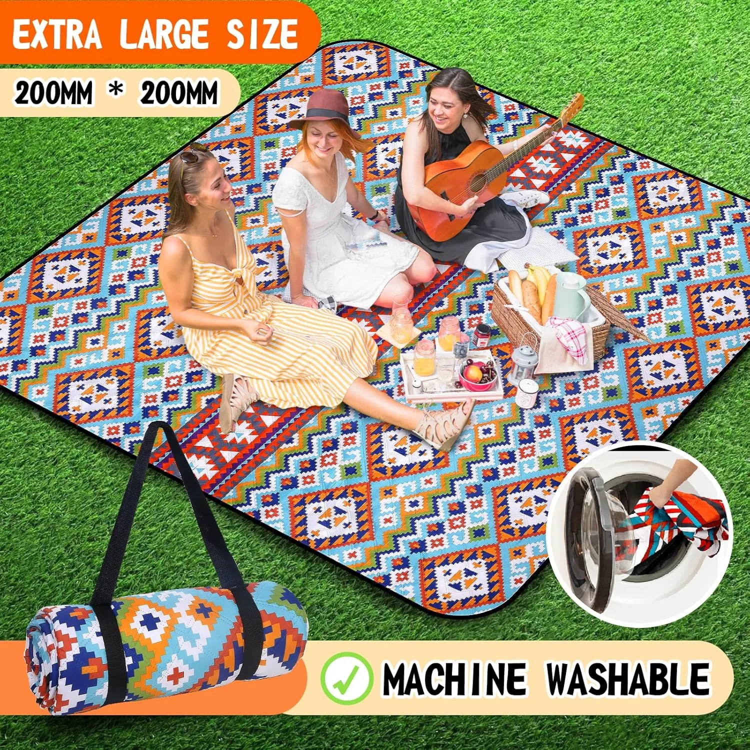 Hap Tim Extra Large Picnic Outdoor Blanket, 80''x80'' Waterproof Foldable Blankets, Picnic Mat for Beach, Bohemian (Desert Nomad)