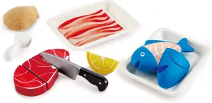 Hape Tasty Proteins Set | Wooden Pretend Play Food Set for Kids, Basic Play Cooking Ingredients and Accessories Set, Multicolor