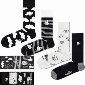 Happy Socks colorful and fun Socks for Men and Women 4-Pack Socks Gift Set (US, Numeric, 9, 11, Regular, Regular, Blk and Wht)