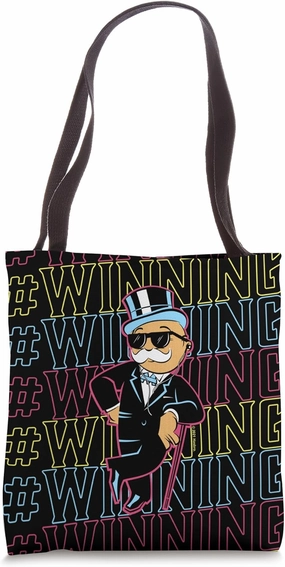 Hasbro Monopoly # Winning Rainbow Text Stack Mascot Tote Bag