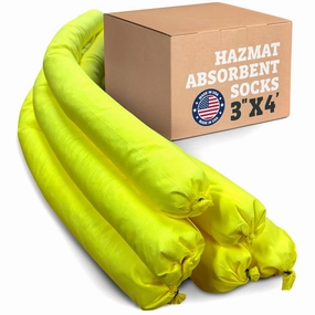 Hazmat Absorbent Socks - Universal Absorbent Socks for Spills, Recycled Material Yellow Spill Socks, Absorb Liquid Spills 1 Gallon per Sock - 3" x 4' (6 Pack)