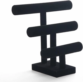 HBJWOV 3 Tier Black Velvet Detachable Bracelet Chain Watch T-Bar Rack Jewelry Organizer Hard Display Jewelry Display