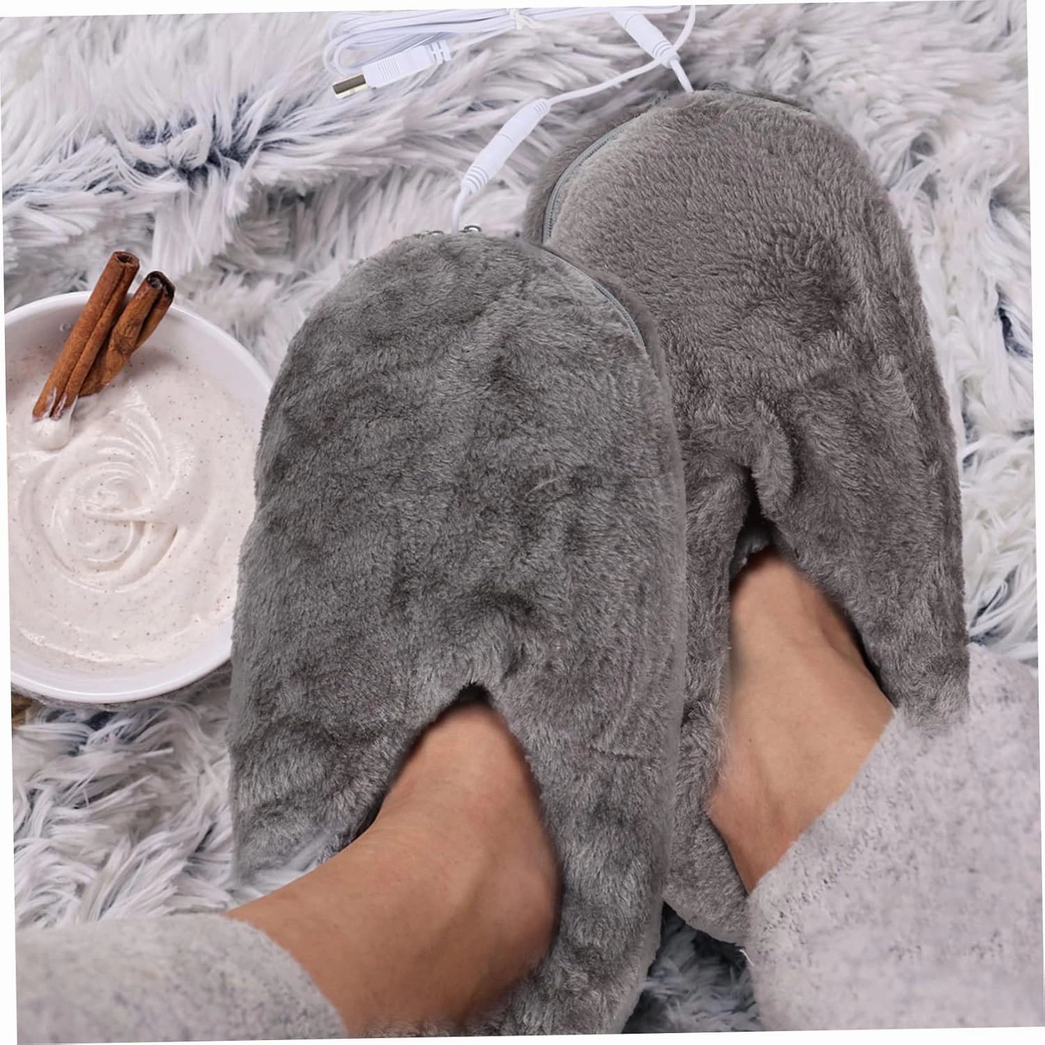 Healifty Keep Your Feet Toasty Heated Foot Warmers Plush Electric Slippers Rechargeable