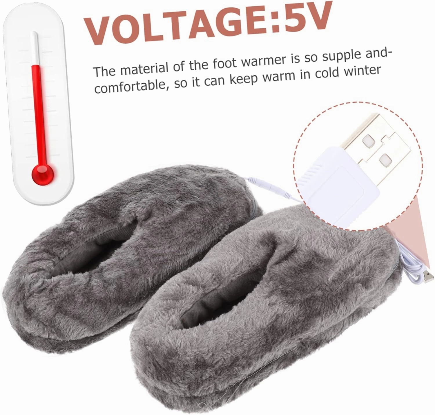 Healifty Keep Your Feet Toasty Heated Foot Warmers Plush Electric Slippers Rechargeable