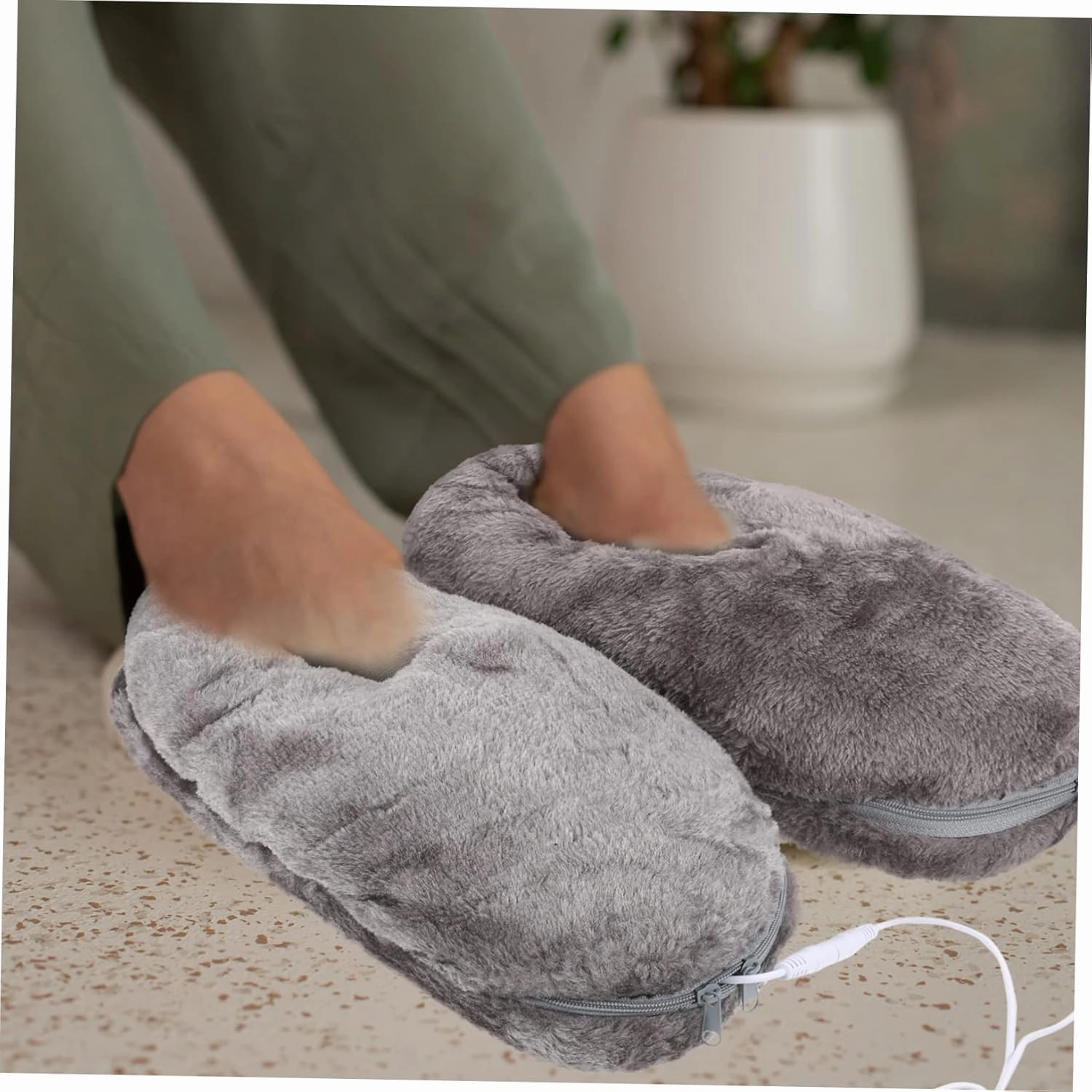 Healifty Keep Your Feet Toasty Heated Foot Warmers Plush Electric Slippers Rechargeable