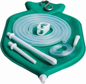 HealthAndYoga™ NaturoFlo Superior Enema Bag Kit with Silicone Tubing Hose and Fittings - 2 Quart Fountain Open top Kit for Fleet Enema and Anal Douche - Green