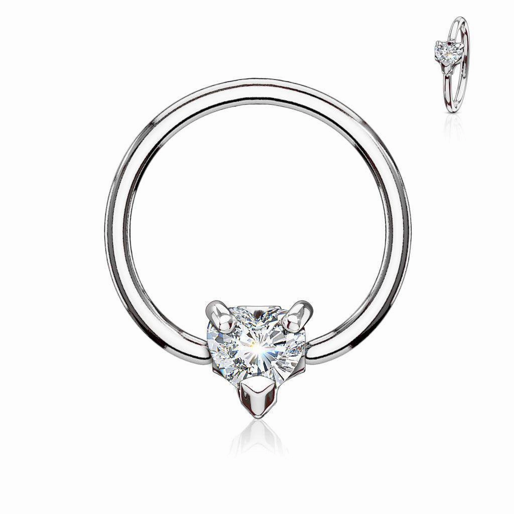 Heart Prong-Set Gem Steel Ball Closure Ring