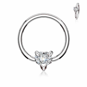 Heart Prong-Set Gem Steel Ball Closure Ring