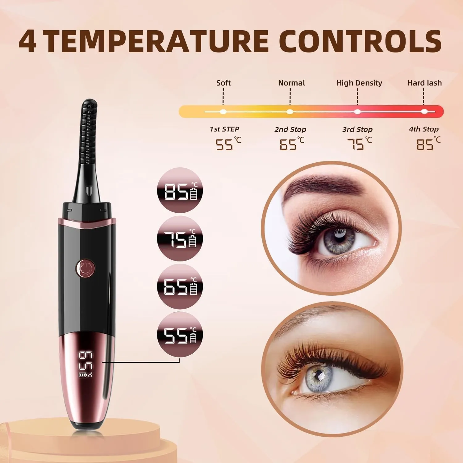 Heated Eyelash Curler, Fast Heat up Within 10s, 24 Hours Long Lasting, Rechargeable Electric Eyelash Curler, Temperature Control, Mini Lash Curler Safe Anti-Burn Eyelash Curle, with LED Display-black