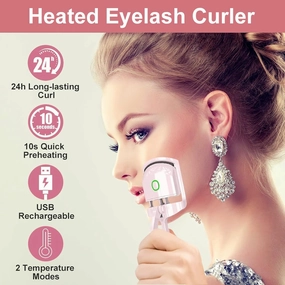 Heated Eyelash Curler,Electric Heated Lash Curler Rechargeable,Rapid Heat-up,Long-Lasting Curls,with Sensing Heating Silicone Pad(Pink)