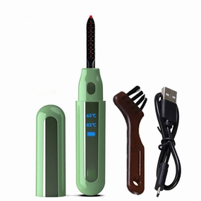 Heating Eyelash Curlers with Eyelash Comb, Intelligent Temperature Control Fast Natural Curl Makeup, USB Rechargeable for Easy Portability Electric Heated Eyelash Curler (Green)