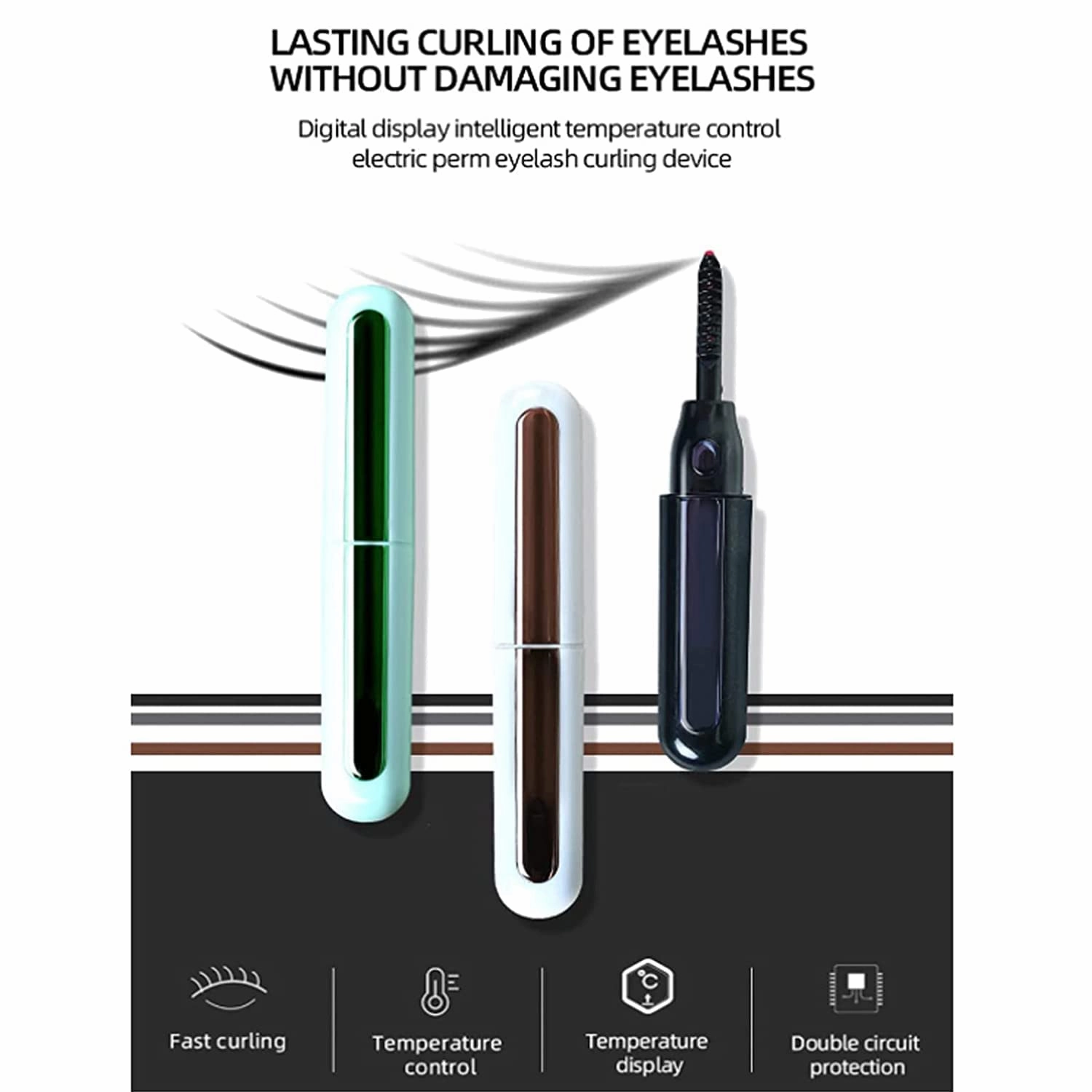 Heating Eyelash Curlers with Eyelash Comb, Intelligent Temperature Control Fast Natural Curl Makeup, USB Rechargeable for Easy Portability Electric Heated Eyelash Curler (Green)
