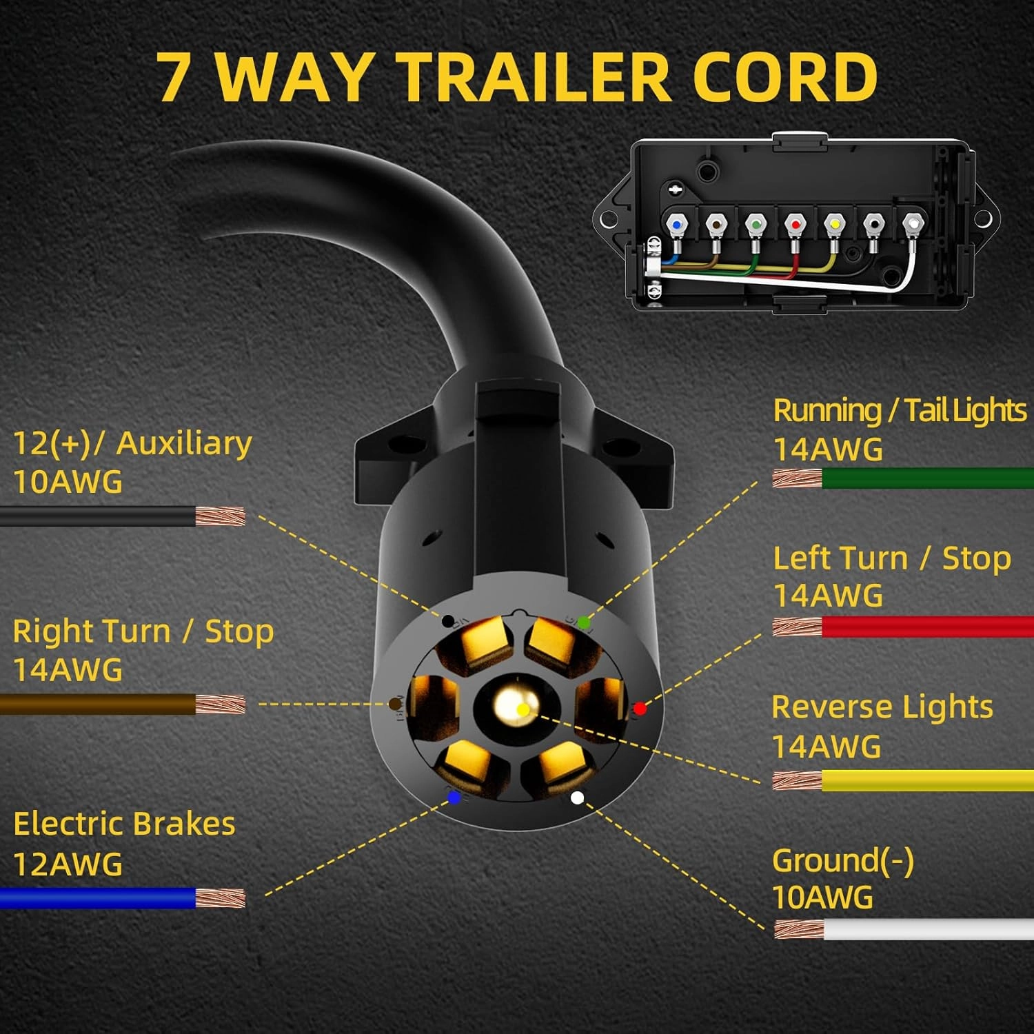 Heavy Duty 7 Way Trailer Cord - 6 Feet, Weatherproof & Corrosion Resistant 7 Wire Trailer Cable, 7 Pin Trailer Plug Inline Wiring Harness Cable for RV Trailers and Campers