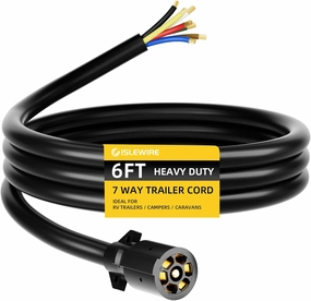 Heavy Duty 7 Way Trailer Cord - 6 Feet, Weatherproof & Corrosion Resistant 7 Wire Trailer Cable, 7 Pin Trailer Plug Inline Wiring Harness Cable for RV Trailers and Campers