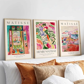 Henri Matisse Wall Art Prints Set of 3 Matisse Wall Decor Aesthetic Canvas Wall Art Matisse Art Poster Abstract Pink Picture Vintage Flower Art Exhibition Posters for Room Bedroom 16x24 Inch Unframed