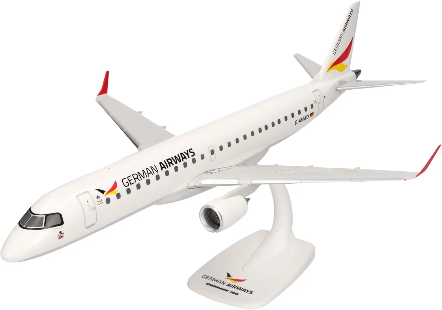 Herpa Snap-Fit German Airways Embraer E190 1:100 Scale Miniature Collectable Model with Base Plastic