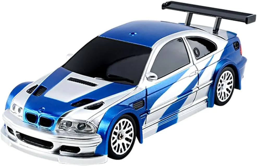 HERR RC Electric Mini Racing Drift Car Model 1:43 Scale 2.4G Full Scale Linkage Light Set Max Speed 15km/h Indoor Mini RC Toys Hobbyist Gift Black White (RTR Version/Blue & White)