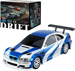 HERR RC Electric Mini Racing Drift Car Model 1:43 Scale 2.4G Full Scale Linkage Light Set Max Speed 15km/h Indoor Mini RC Toys Hobbyist Gift Black White (RTR Version/Blue & White)