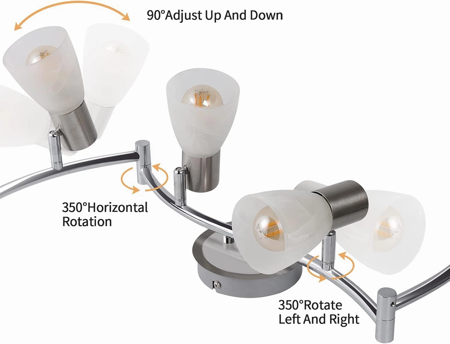 HiBay LED Ceiling Light Fixture, Adjustable 6-Light Track Lighting Kit, Modern Kitchen Spotlight with Glass Lampshade for Living Room Bedroom Hallway, E12 Base（Bulbs Not Included）
