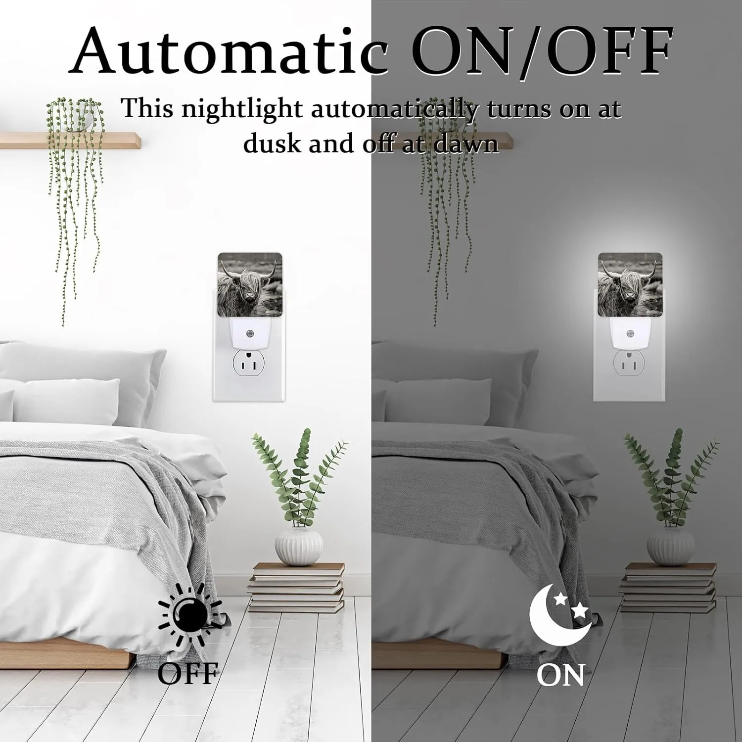 Highland Cow Night Light, Plug-into Wall Cows Nightlight Lamp with Dusk to Dawn Sensor, Led Lamp 0.5W Energy Efficient for Boys Girls Adults Home Decor