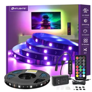 HitLights 32.8ft LED Strip Lights, RGB 5050 Color Changing LED Light Kit Ultra Brighter 300LEDs Flexible Light Strips with RF Remote and UL Power Supply for Home Room Party TV Bedroom