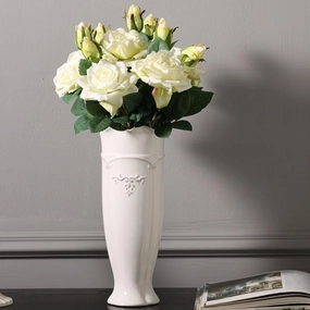 hjn White Vase for Flowers, Ceramic vase for Home Decor French Rustic Vase for Kitchen/Table/Living Room/Shelf/Mantel/Office-Height-11.6"
