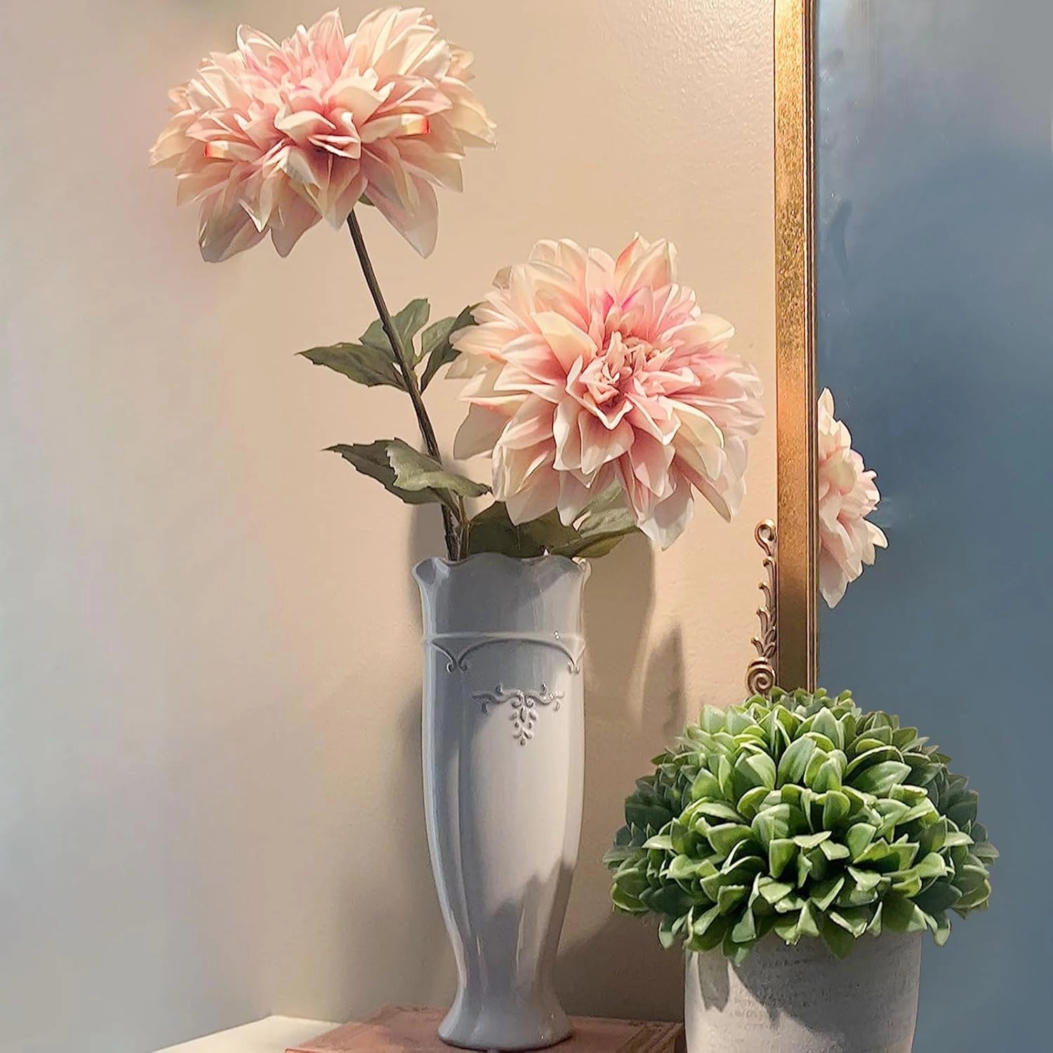 hjn White Vase for Flowers, Ceramic vase for Home Decor French Rustic Vase for Kitchen/Table/Living Room/Shelf/Mantel/Office-Height-11.6"