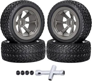 HobbyPark Glued 1/28 Tires & Aluminum Wheels for Wltoys K969 K989 P929 Mini Car, Set of 4 (Gray)