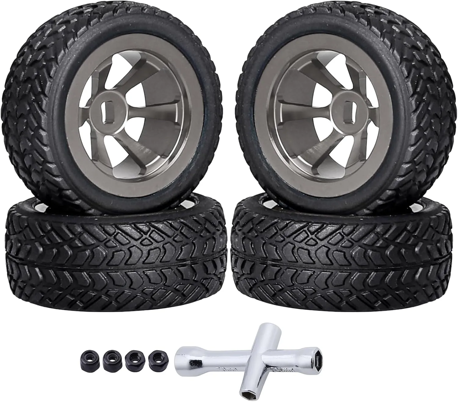 HobbyPark Glued 1/28 Tires & Aluminum Wheels for Wltoys K969 K989 P929 Mini Car, Set of 4 (Gray)