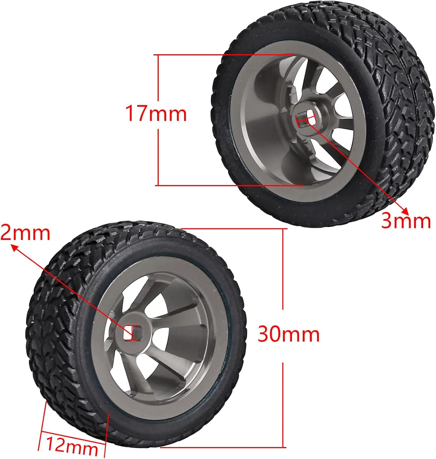 HobbyPark Glued 1/28 Tires & Aluminum Wheels for Wltoys K969 K989 P929 Mini Car, Set of 4 (Gray)