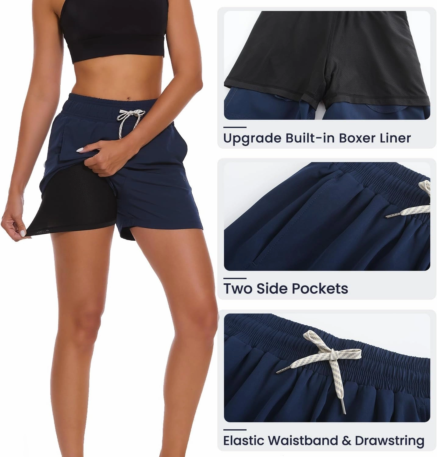 HODOSPORTS Women's 4'' Swim Shorts Quick Dry Board Shorts with Boxer Liner Pockets Swimsuit Bottoms