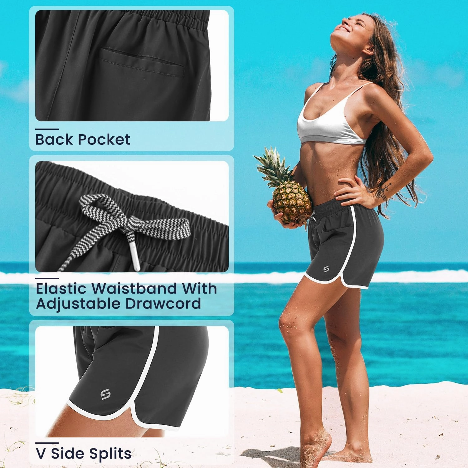 HODOSPORTS Women's 4" Swim Shorts Quick Dry Board Shorts Swimsuit Bottom with Pockets