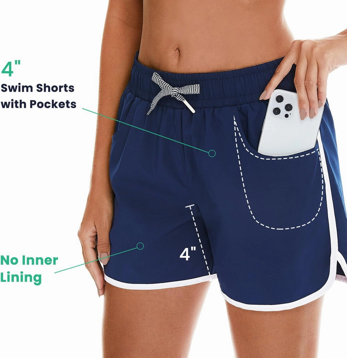 HODOSPORTS Women's 4" Swim Shorts Quick Dry Board Shorts Swimsuit Bottom with Pockets