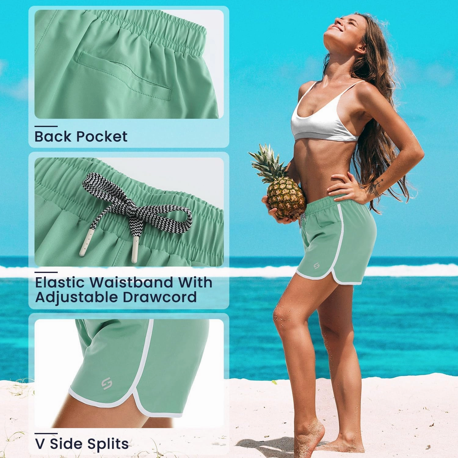 HODOSPORTS Women's 4" Swim Shorts Quick Dry Board Shorts Swimsuit Bottom with Pockets