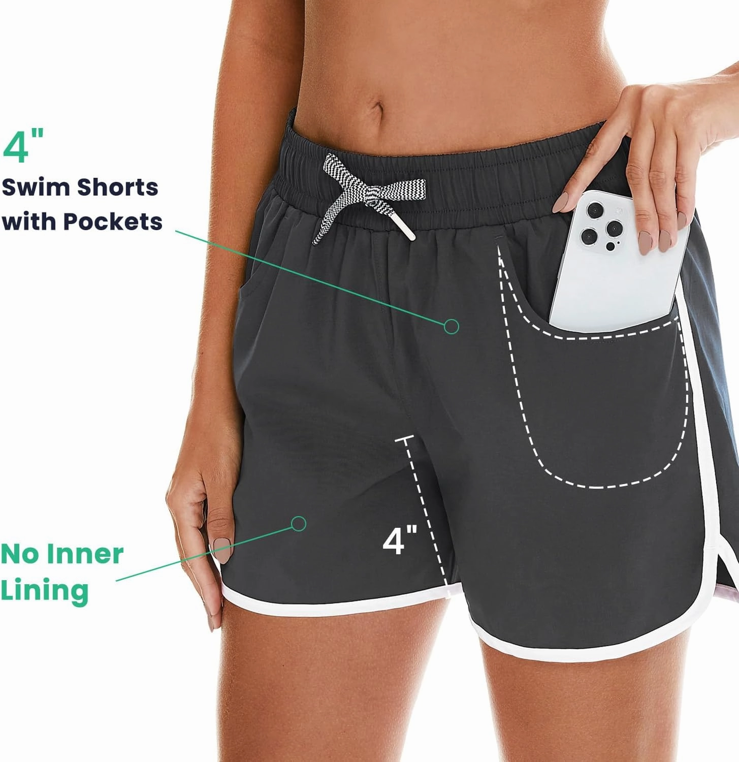 HODOSPORTS Women's 4" Swim Shorts Quick Dry Board Shorts Swimsuit Bottom with Pockets