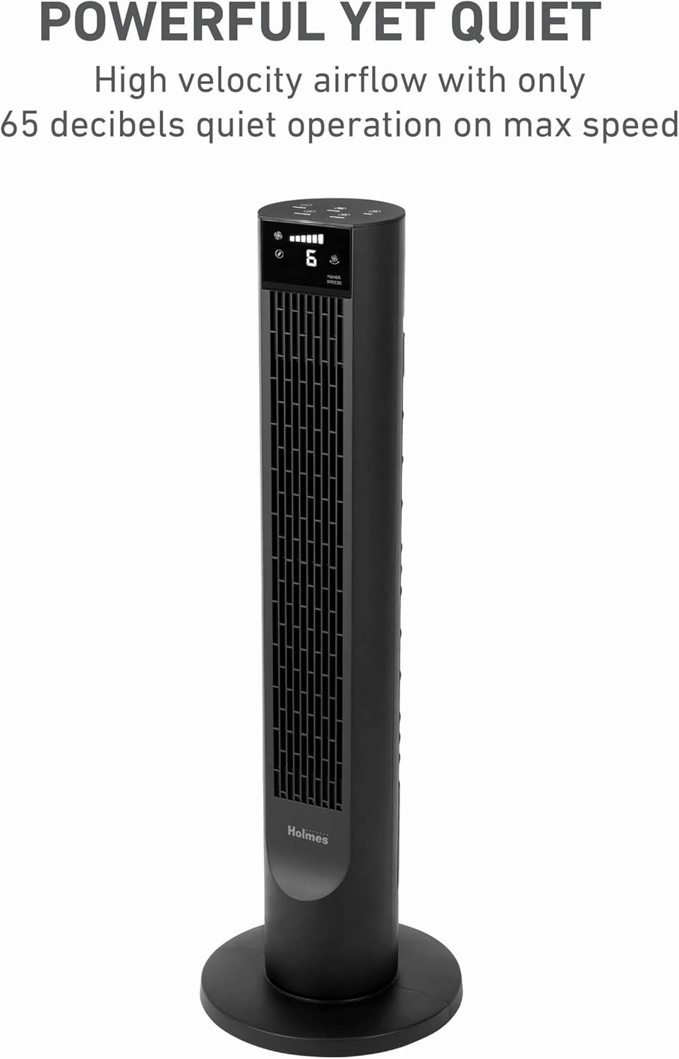 Holmes 36" CleanBreeze Digital Tower Fan with Removable Blade, ClearRead Display, 75° Oscillation, 6 Speeds, 4 Modes, 12-Hour Timer, Home, Bedroom or Office, Remote Control, Matte Black
