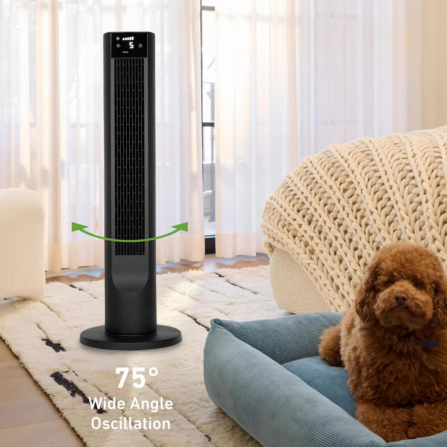 Holmes 36" CleanBreeze Digital Tower Fan with Removable Blade, ClearRead Display, 75° Oscillation, 6 Speeds, 4 Modes, 12-Hour Timer, Home, Bedroom or Office, Remote Control, Matte Black