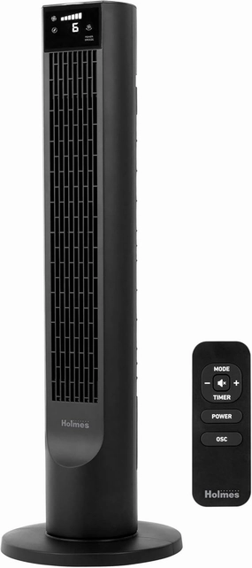 Holmes 36" CleanBreeze Digital Tower Fan with Removable Blade, ClearRead Display, 75° Oscillation, 6 Speeds, 4 Modes, 12-Hour Timer, Home, Bedroom or Office, Remote Control, Matte Black