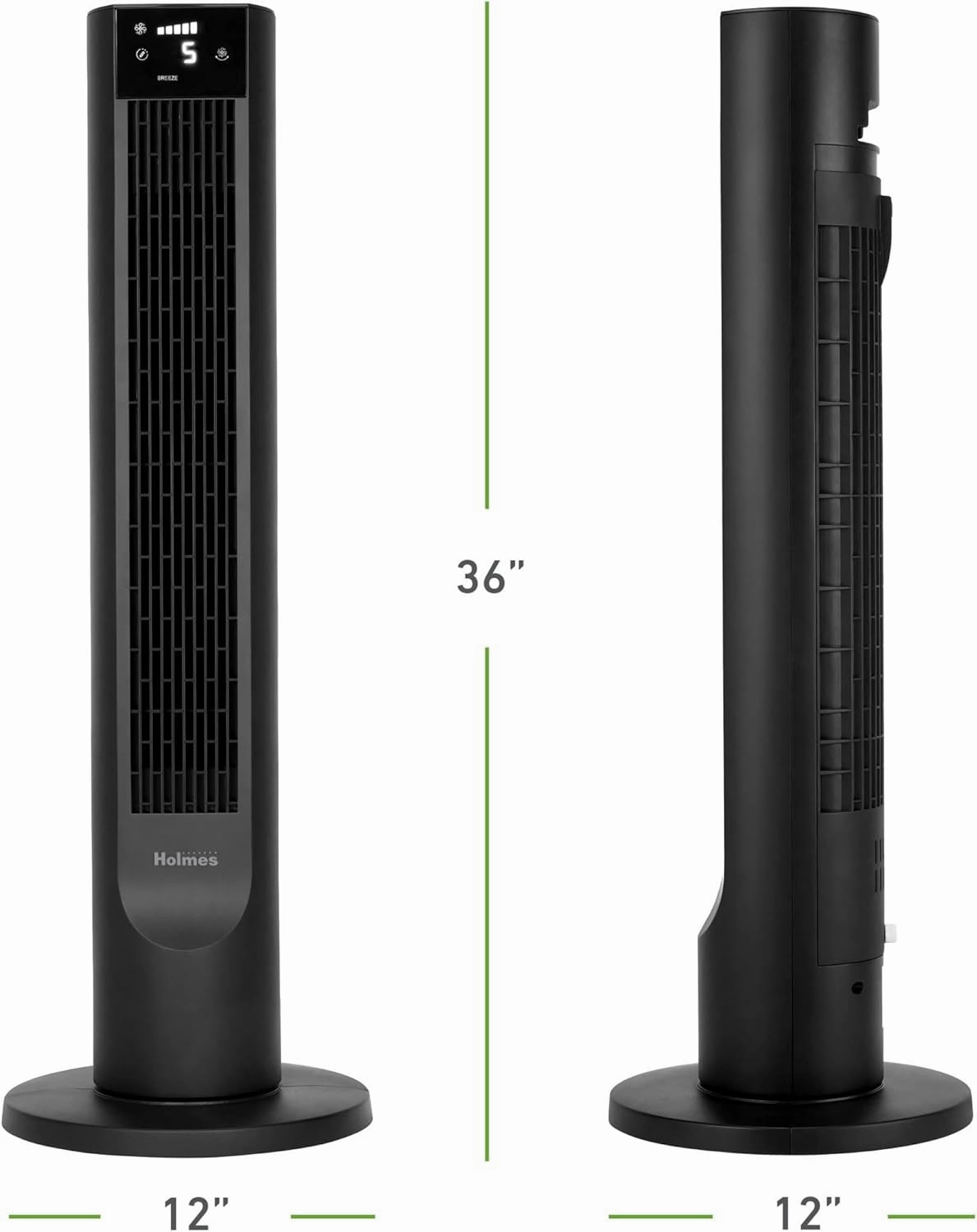 Holmes 36" CleanBreeze Digital Tower Fan with Removable Blade, ClearRead Display, 75° Oscillation, 6 Speeds, 4 Modes, 12-Hour Timer, Home, Bedroom or Office, Remote Control, Matte Black