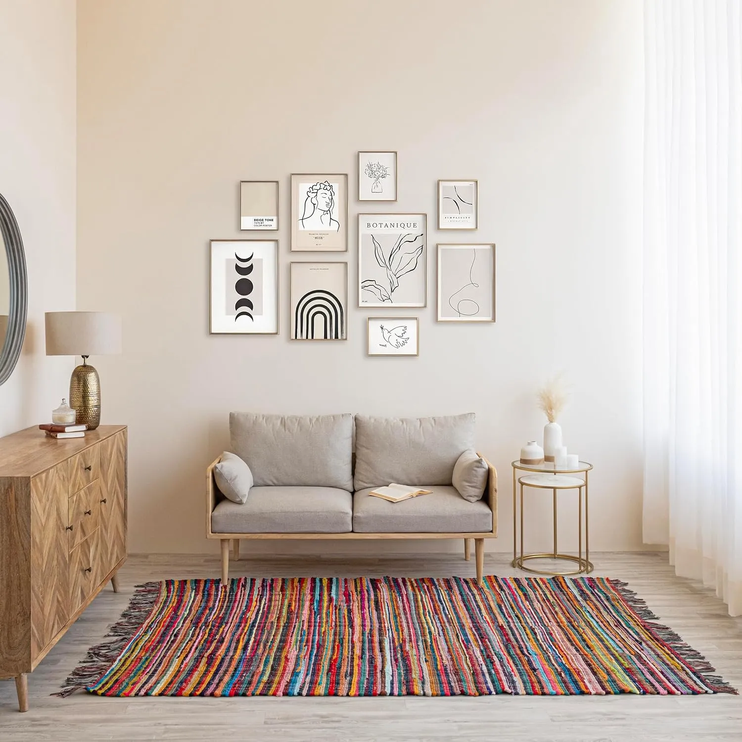 HOMEMONDE Bohemian Chindi Rag Rug with Fringes | 3'x5' ft Reversible Hand-Braided Cotton Recycled Area Rug | Colorful Living Room, Bedroom, Kitchen & Décor