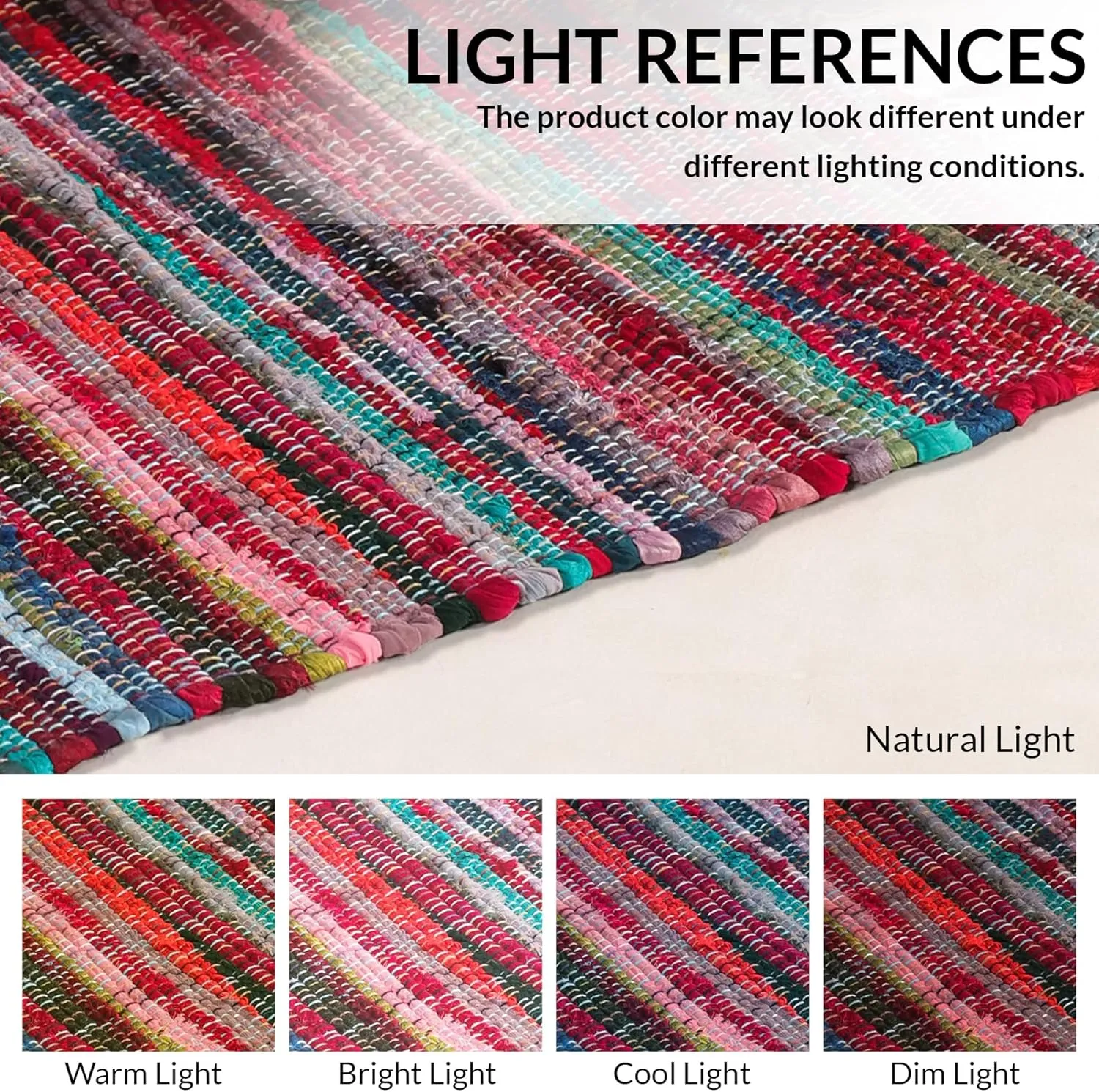 HOMEMONDE Bohemian Chindi Rag Rug with Fringes | 3'x5' ft Reversible Hand-Braided Cotton Recycled Area Rug | Colorful Living Room, Bedroom, Kitchen & Décor