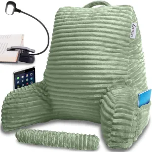Homie Reading Pillow with Reading Light and Wrist Support, Has Arm Rests, and Back Support for Bed Rest, Lounging, Reading, Working on Laptop, Watching TV (Green)