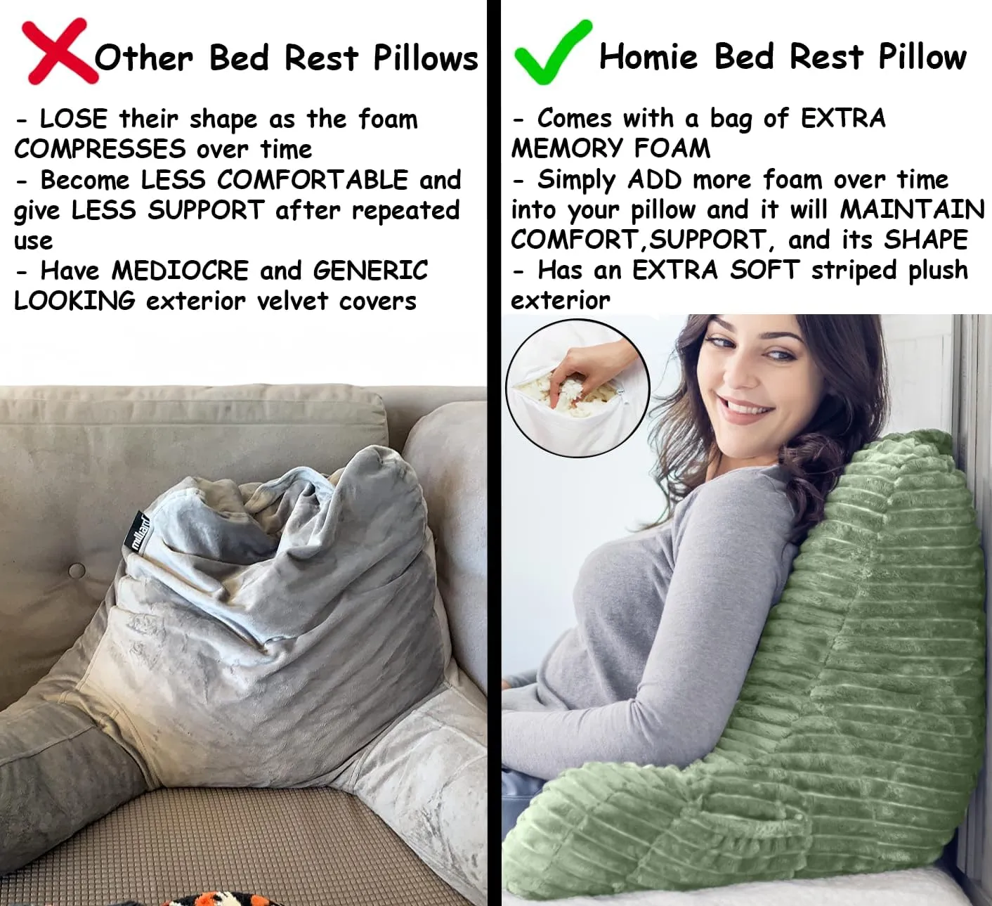 Homie Reading Pillow with Reading Light and Wrist Support, Has Arm Rests, and Back Support for Bed Rest, Lounging, Reading, Working on Laptop, Watching TV (Green)